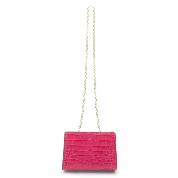 EUC Larroude Erin Clutch Shoulder Bag in Bright Pink Leather w Gold Chain - Picture 1 of 13